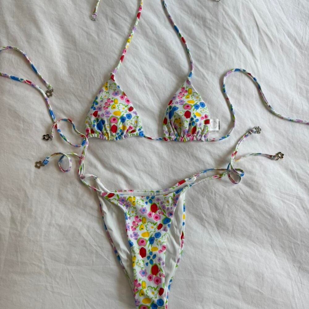 With jean multicoloured bikini set